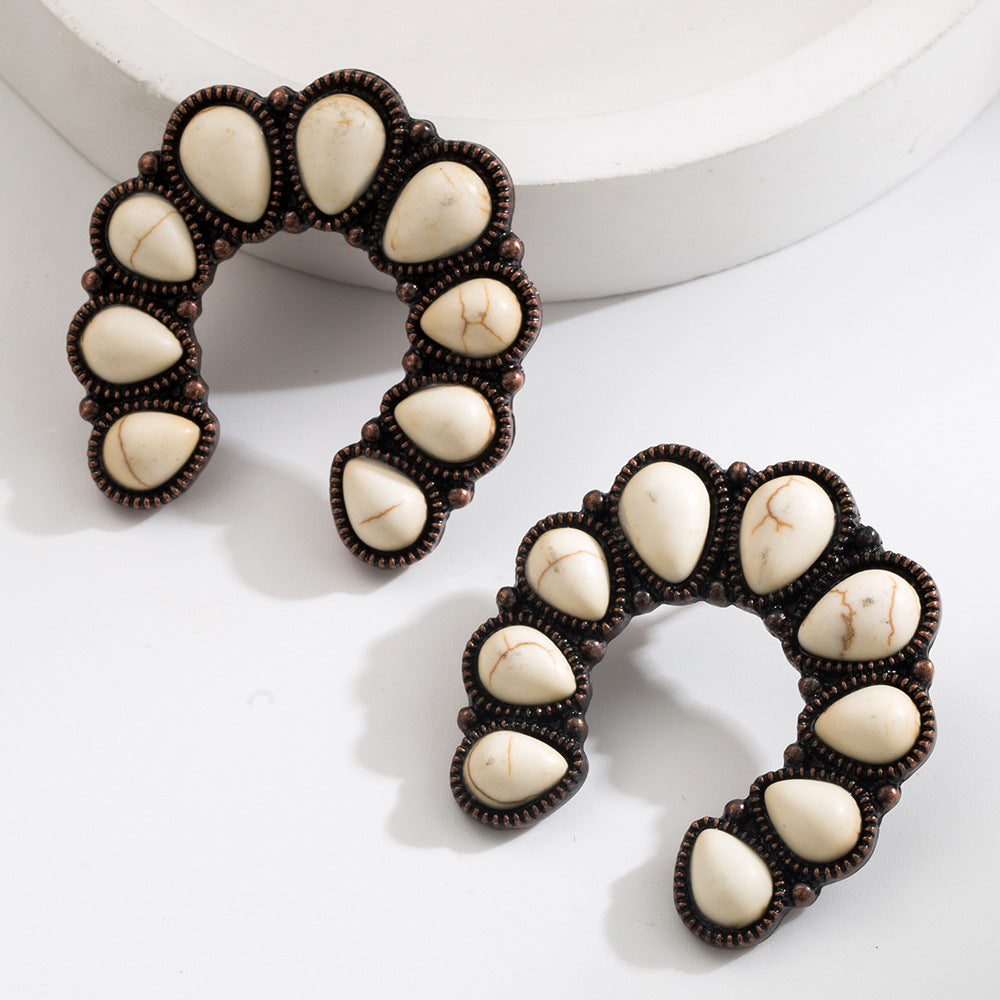 Wholesale Ethnic retro diamond turquoise geometric pendant earrings