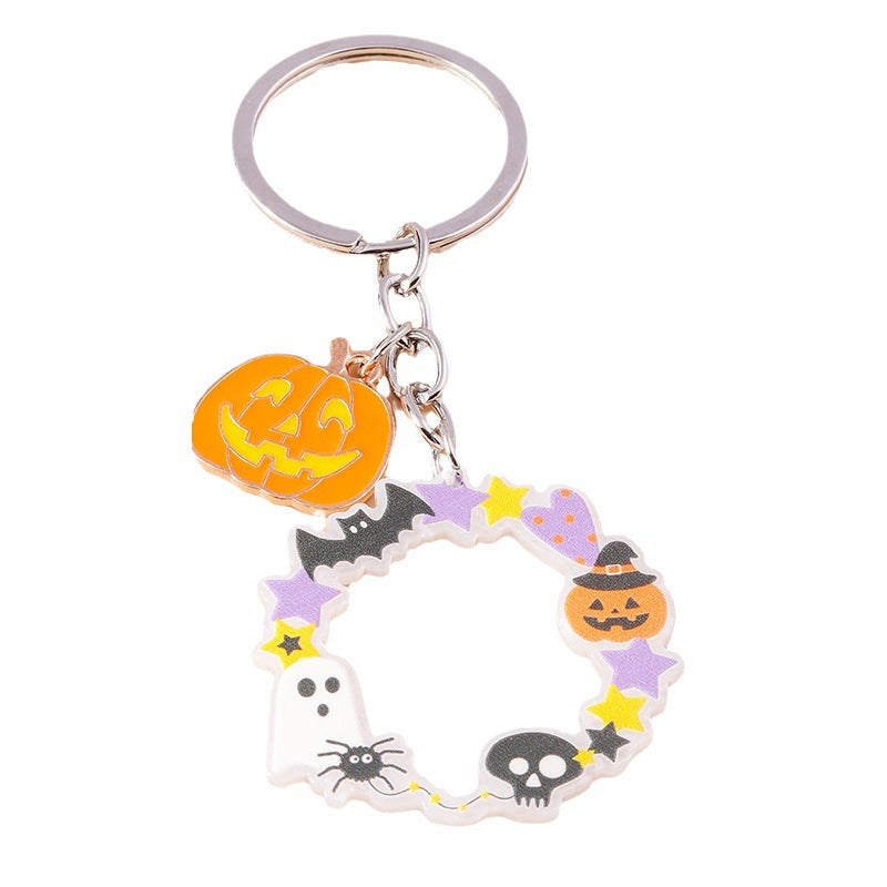 Wholesale Halloween Cartoon Hollow Out Ring Ghost Pumpkin Zinc Alloy Keychain