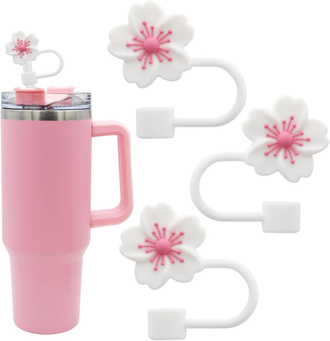 Wholesale 10mm silicone straw cap cute cherry blossom shape beverage straw plug set