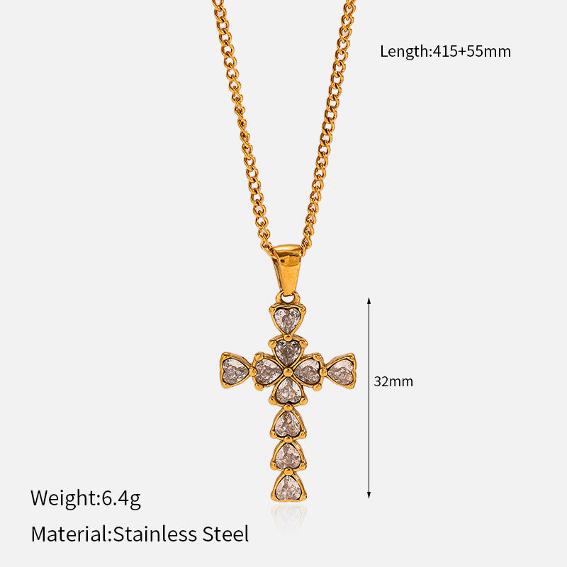 Wholesale vintage titanium steel electroplated 18K gold stainless steel cross necklace