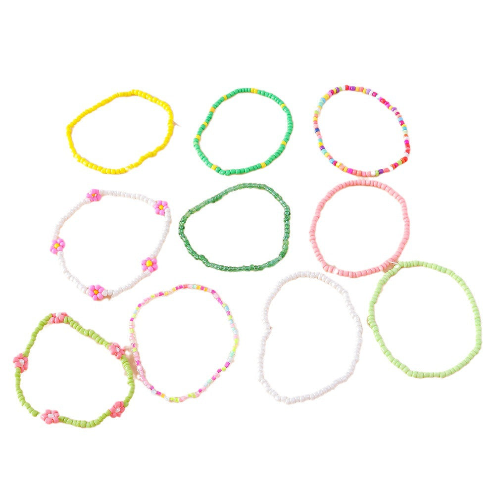 Wholesale Flower Rice Beads Resin Bracelet Set