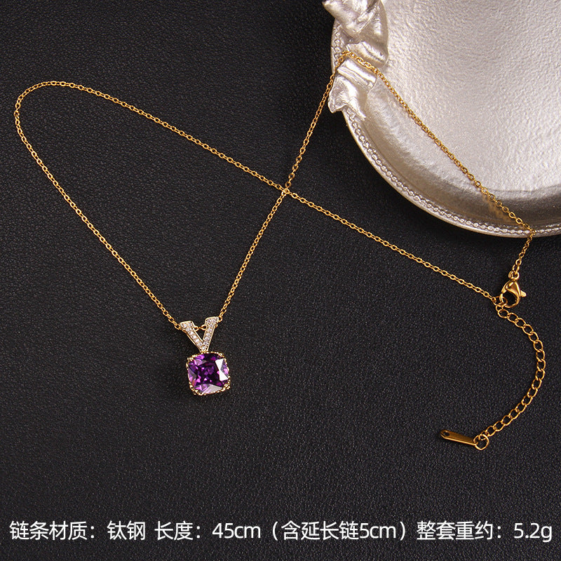 Wholesale Purple Zircon Necklace Heart Pendant Jewelry
