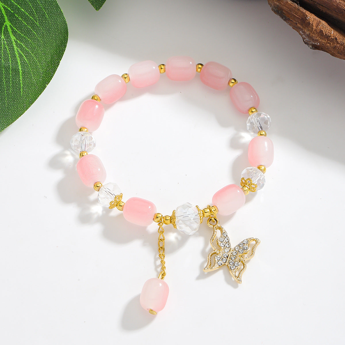 Wholesale Crystal Youth All-match Elegant Holiday Style Butterfly Bracelet Rainbow Jewelry