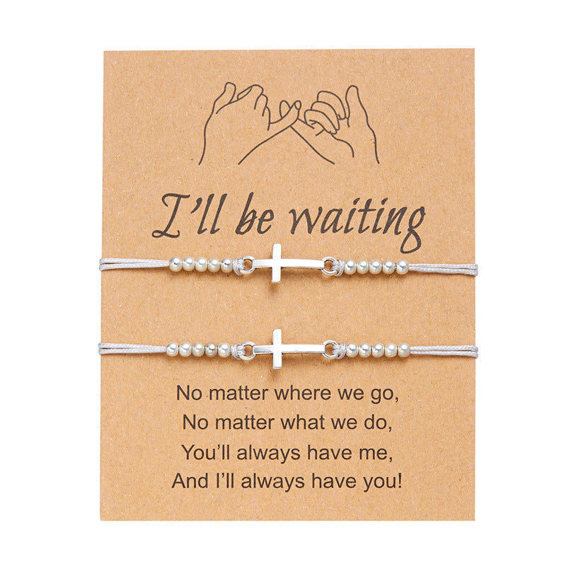 Wholesale Cross couple hollowed out handmade woven paper card bracelet