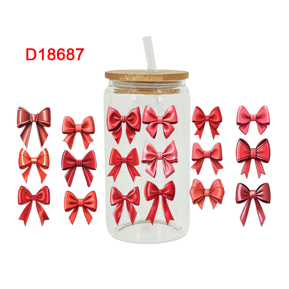 Wholesale pink bow 16oz Cup UV DTF Wraps