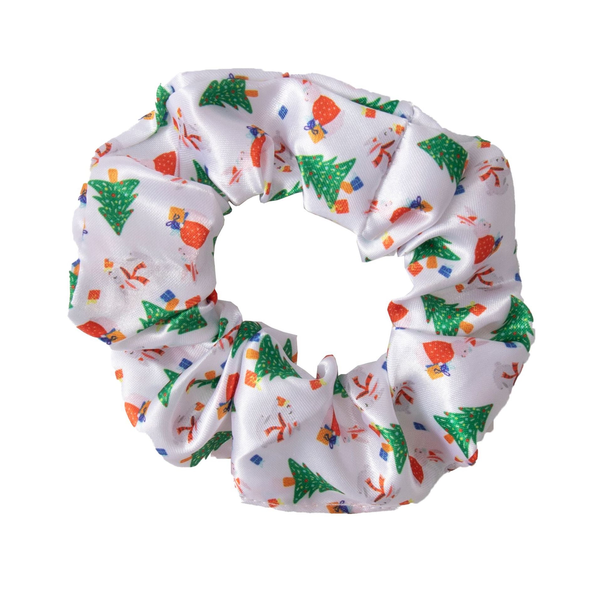 Wholesale Satin Printed Christmas Fabric Hair Tie