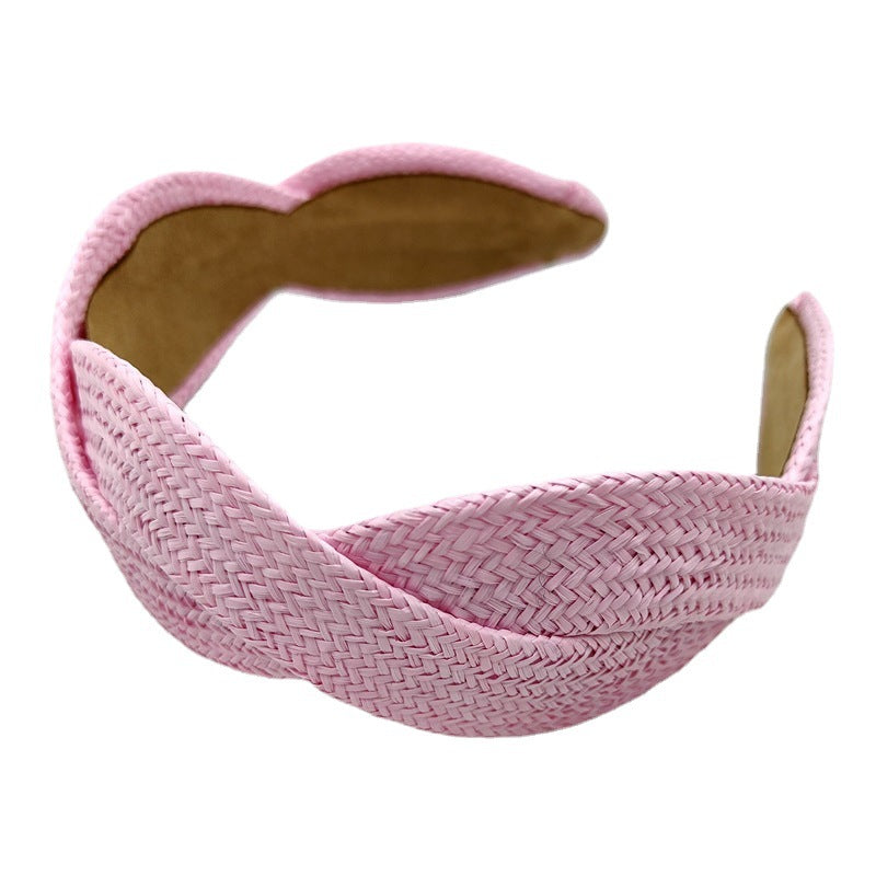 Wholesale Solid Color Grass Woven Wide Edge Hair Bands