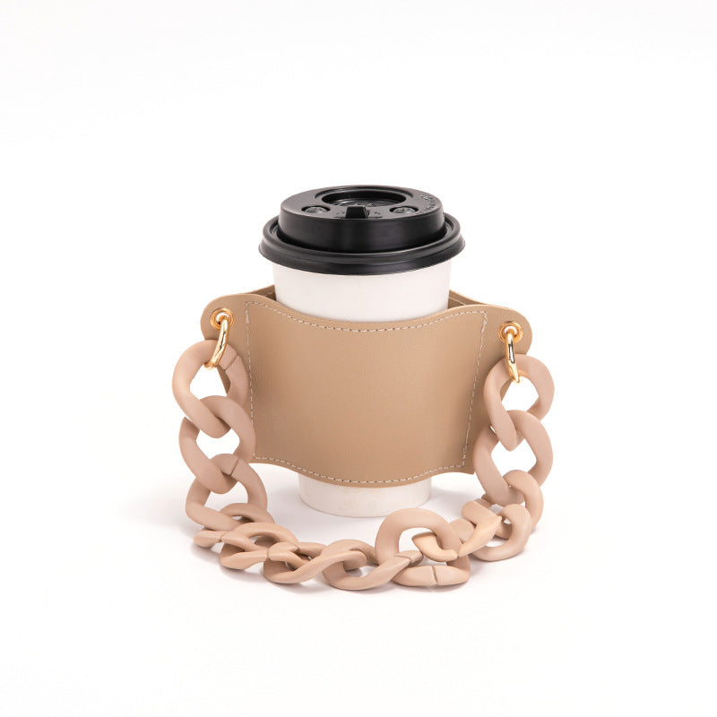 Wholesale PU Leather Anti-scald Heat Insulation Detachable Chain Cup Sleeve