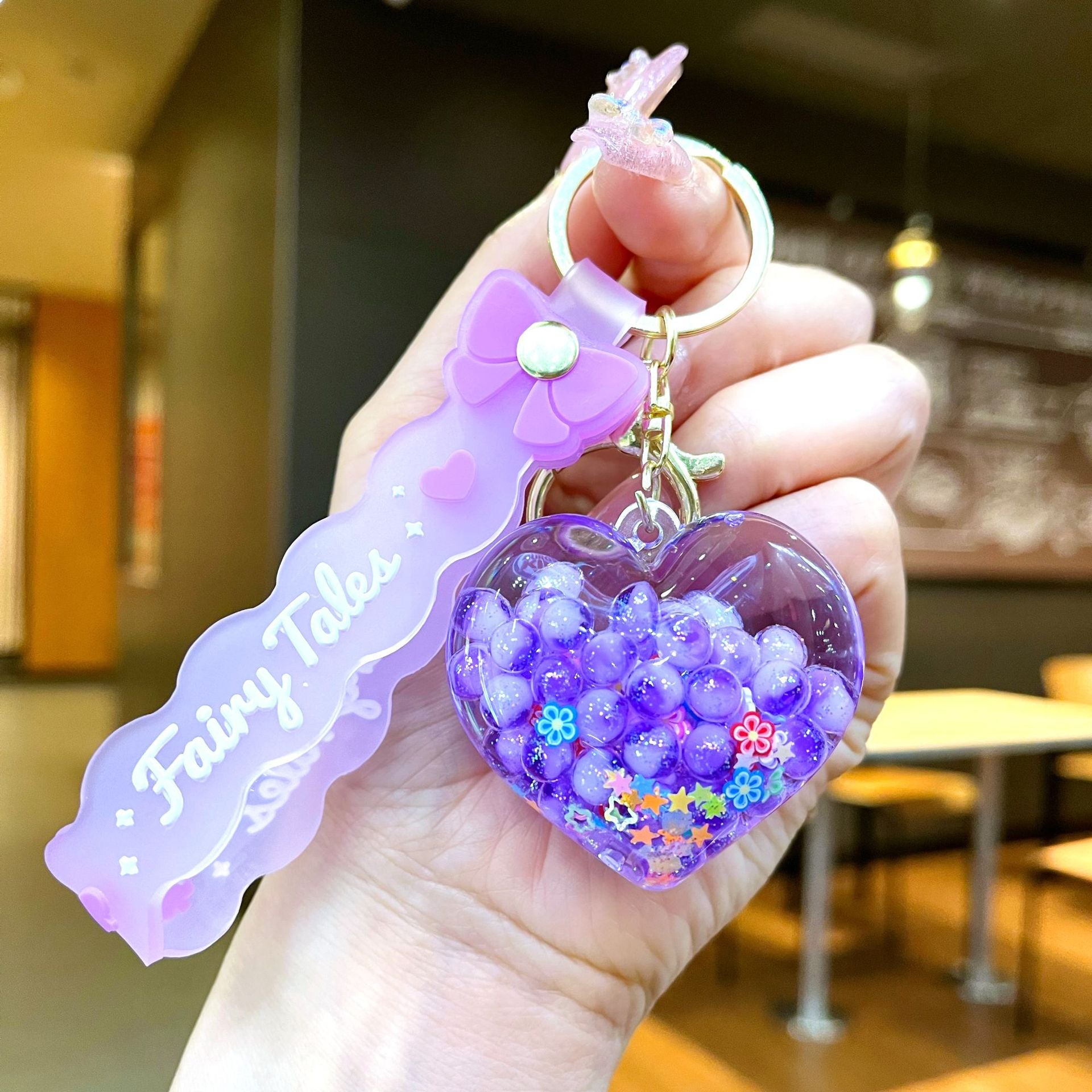 Wholesale Creative Summer Colorful Sand Heart Glow-in-the-Dark Keychain