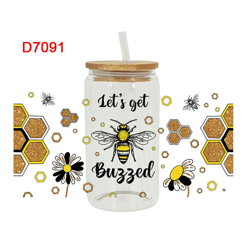 Wholesale Flowers  dragonflies  bees 16oz Cup UV DTF Wraps