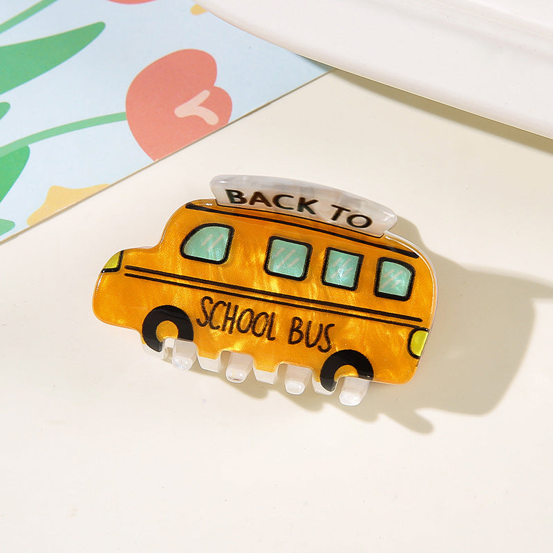 Wholesale Fashion Hair Gripper Clip PVC Cartoon School Bus Pencil Calculator Airplane Design For Women Everyday Styling