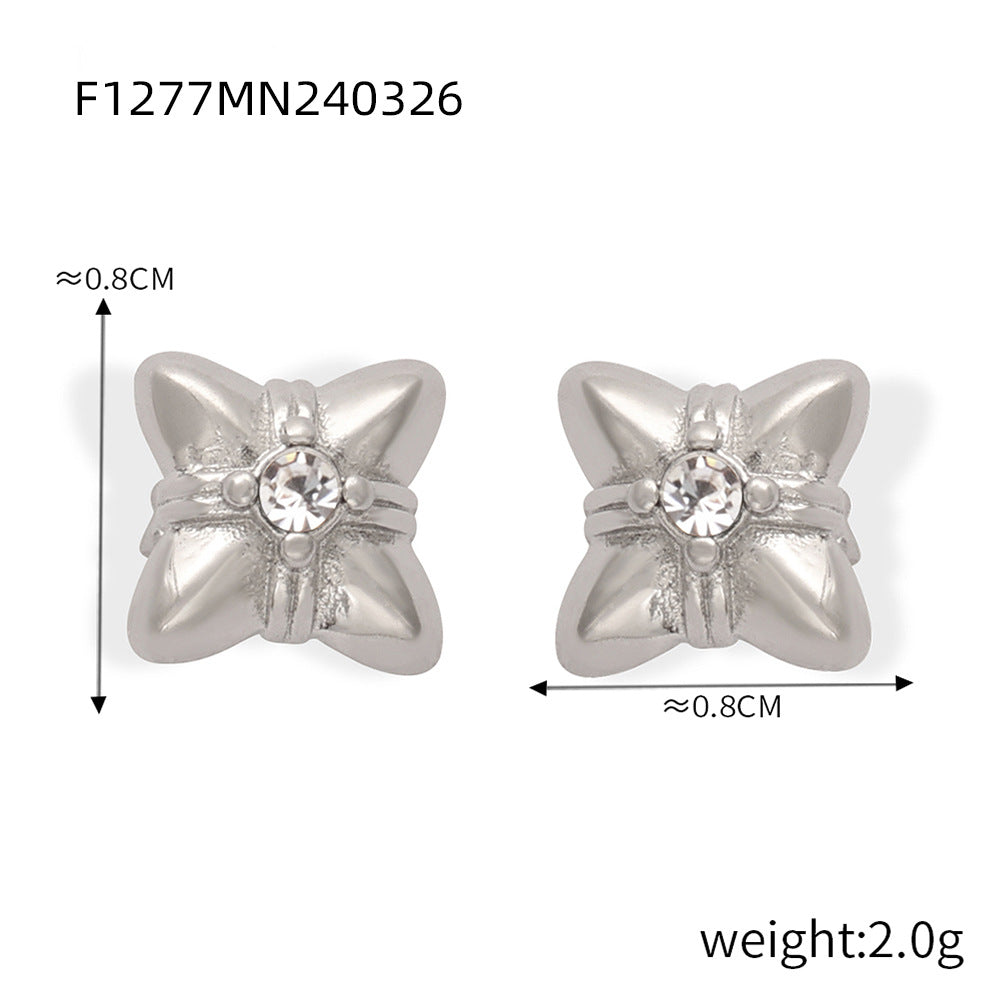 Wholesale Vintage Titanium Steel Gold Plated Geometric Flower Diamond Earrings