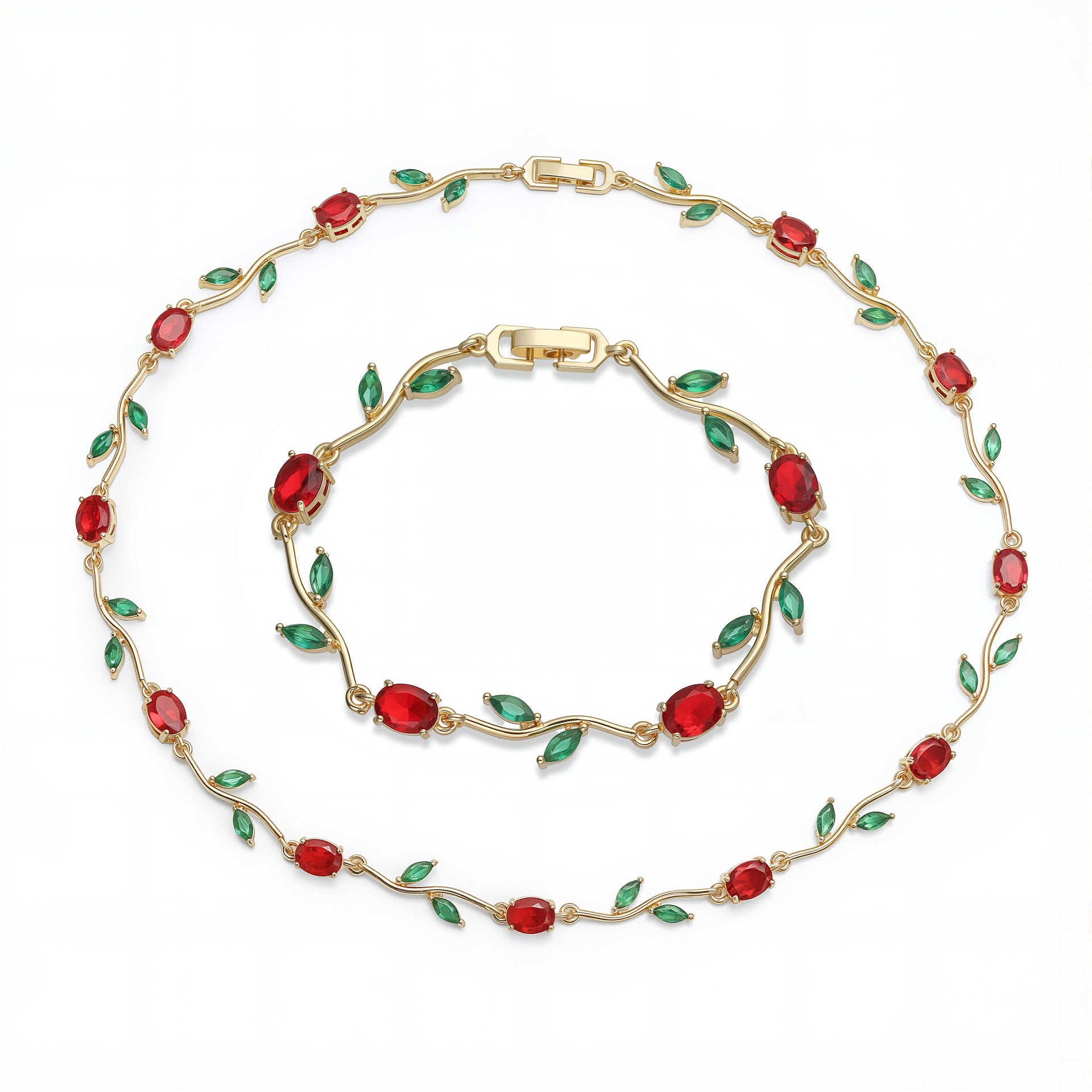 Wholesale Luxury Copper Inlaid Colored Diamond Bracelet Necklace Set