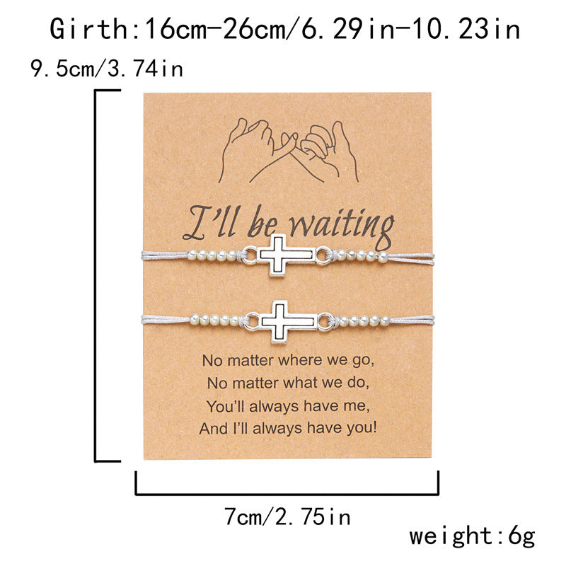 Wholesale Cross couple hollowed out handmade woven paper card bracelet