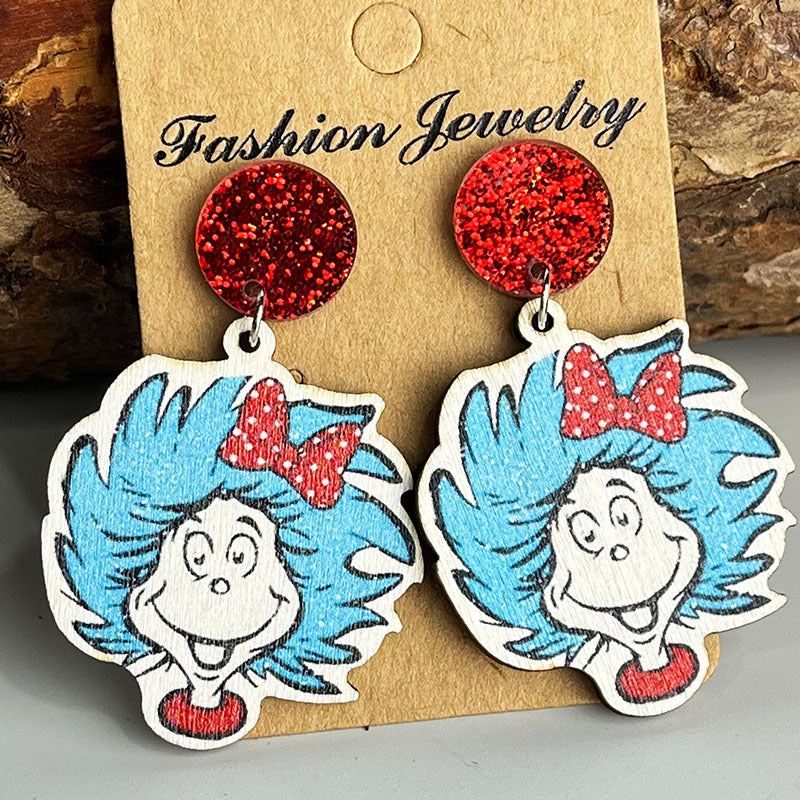 Wholesale Wood Printed Acrylic Fun Earrings