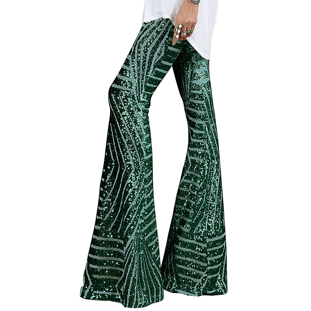 Wholesale Polyester Sequin Casual Pants Wide Leg Pants Loose High Waisted Long Pants