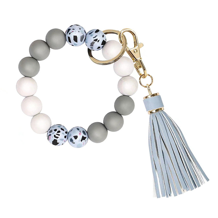 Wholesale Camouflage Silicone Bead Bracelet PU Tassel Keychain