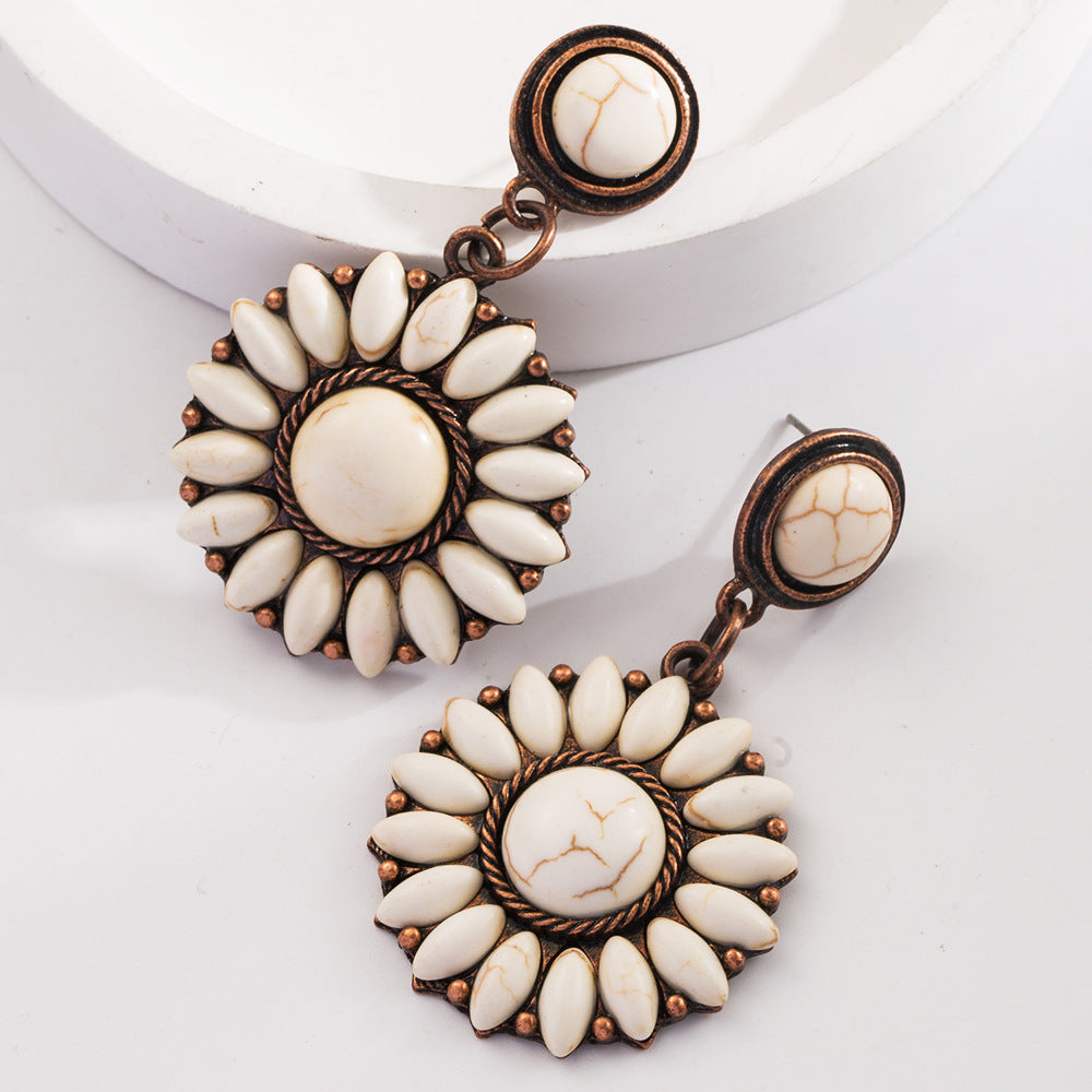 Wholesale Exaggerated turquoise retro heart earrings