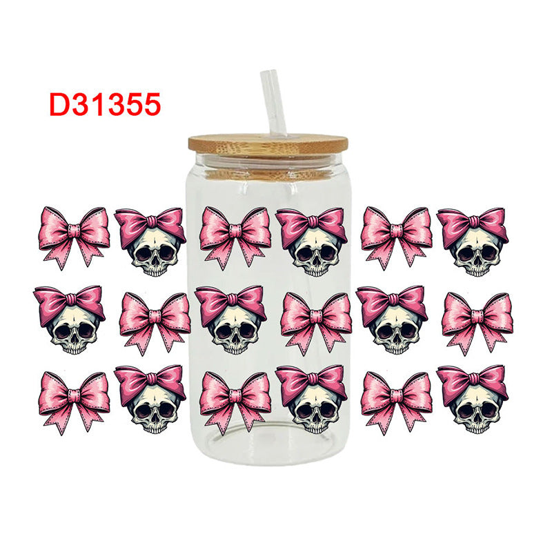 Wholesale Skeleton bow 16oz Cup UV DTF Wraps