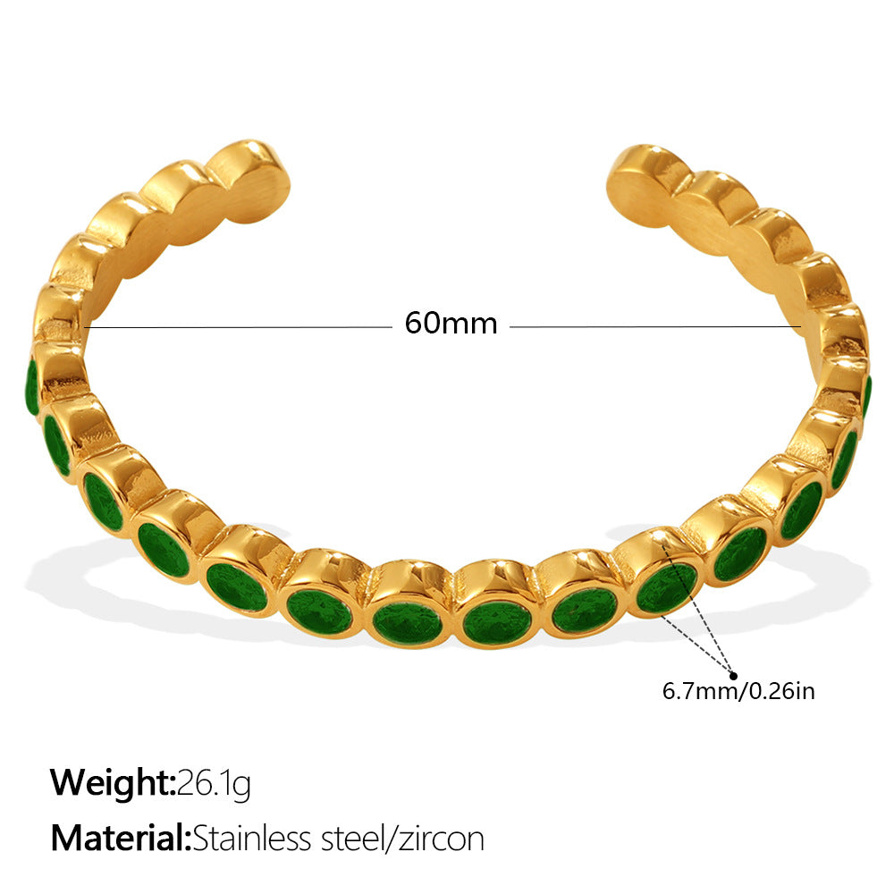 Wholesale Stainless Steel C Shape Open Bangle Bracelet With Multicolor Zircon Stones Retro Stackable Design For Everyday Wear And Gift