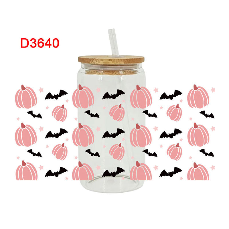 Wholesale Pumpkin Ghost Bat Halloween  16oz Cup UV DTF Wraps