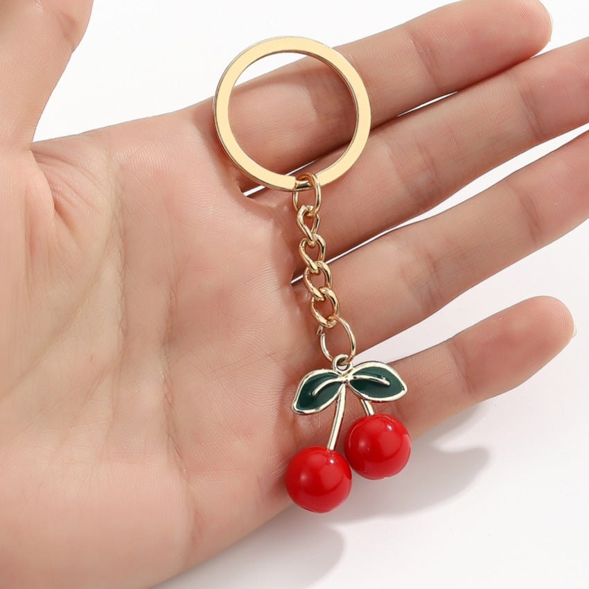 Wholesale Cute mini red transparent cherry Metal keychain