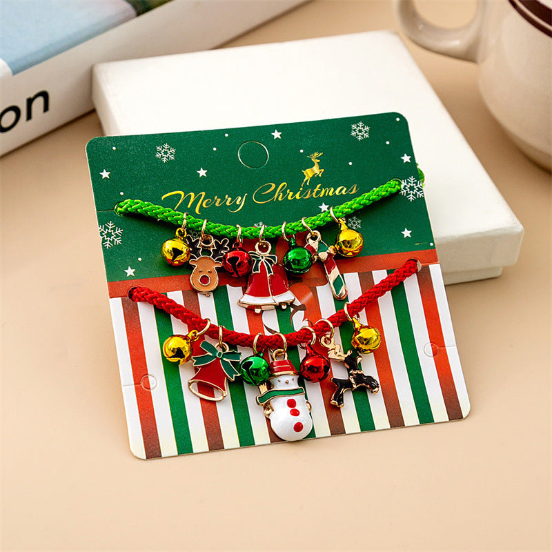 Wholesale Christmas Elk Bell Bracelet Cartoon Oil Dripping Adjustable Candy Cane  Alloy Bracelet