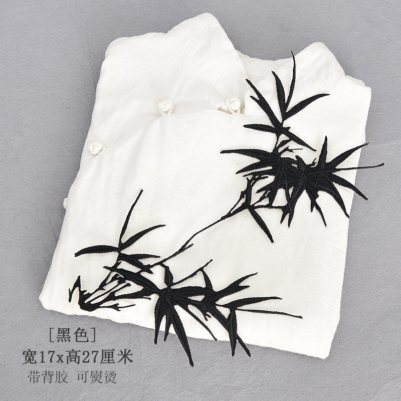 Wholesale Gold Embroidered Bamboo Patch Chinese Style Polyester Coat Decorative Repair Accessory