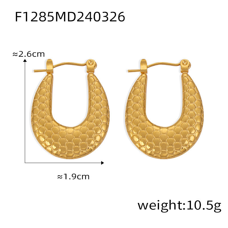 Wholesale Titanium Steel Gold Plated Geometric U Shape Texture Earrings