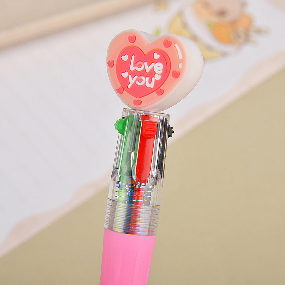 Wholesale Valentine' s Day gift heart-shaped four-color cartoon colored  Plastic Pen