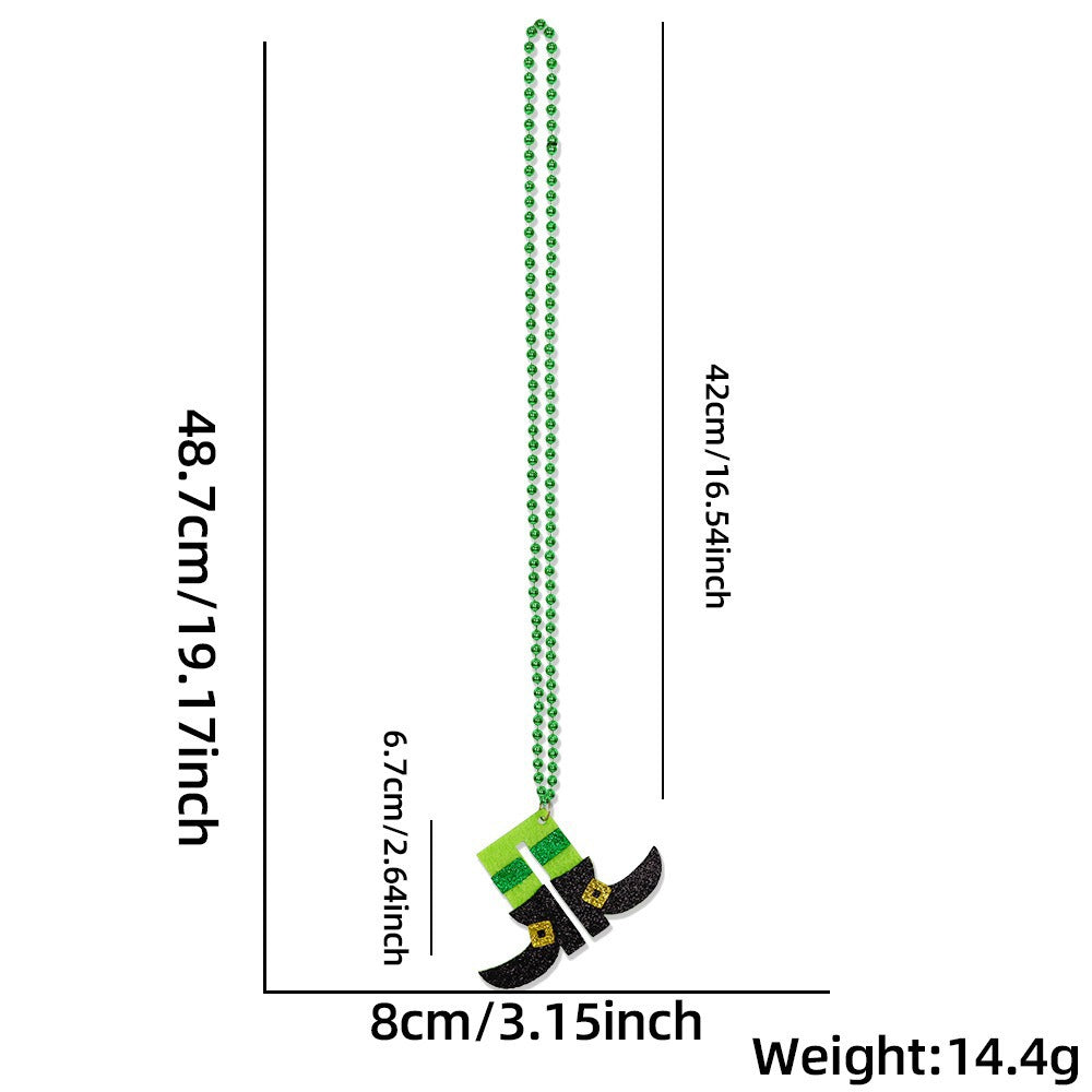 Wholesale Green  Shamrock Hat Bead Chain Pendant Necklace St.  Patrick' s Day