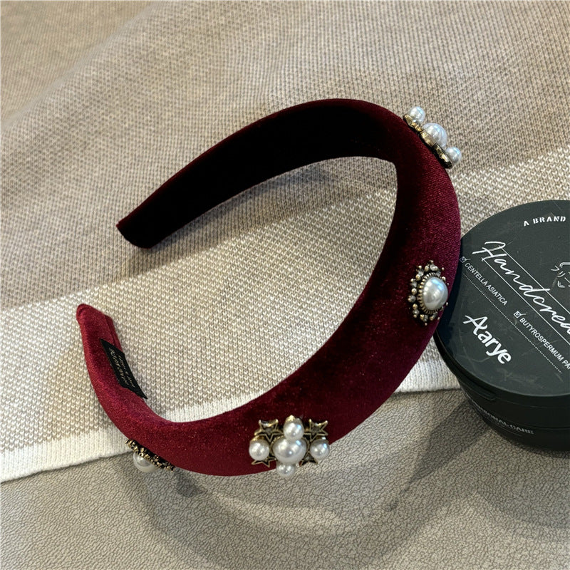 Wholesale Retro court style Baroque pearl headband French wide-rim high skull headband