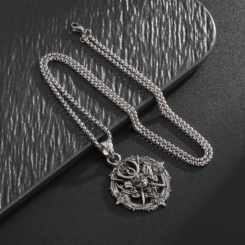 Wholesale Retro Gothic Turntable Samurai Demon Pendant Necklace for Men