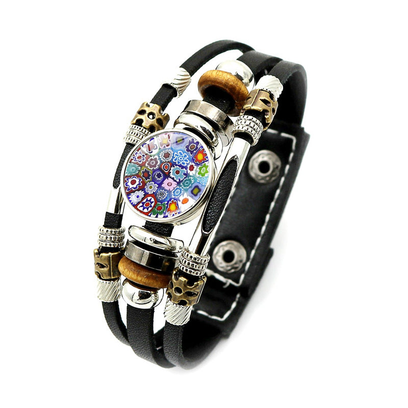 Wholesale Colorful Murano Snap Beaded Leather Bracelet