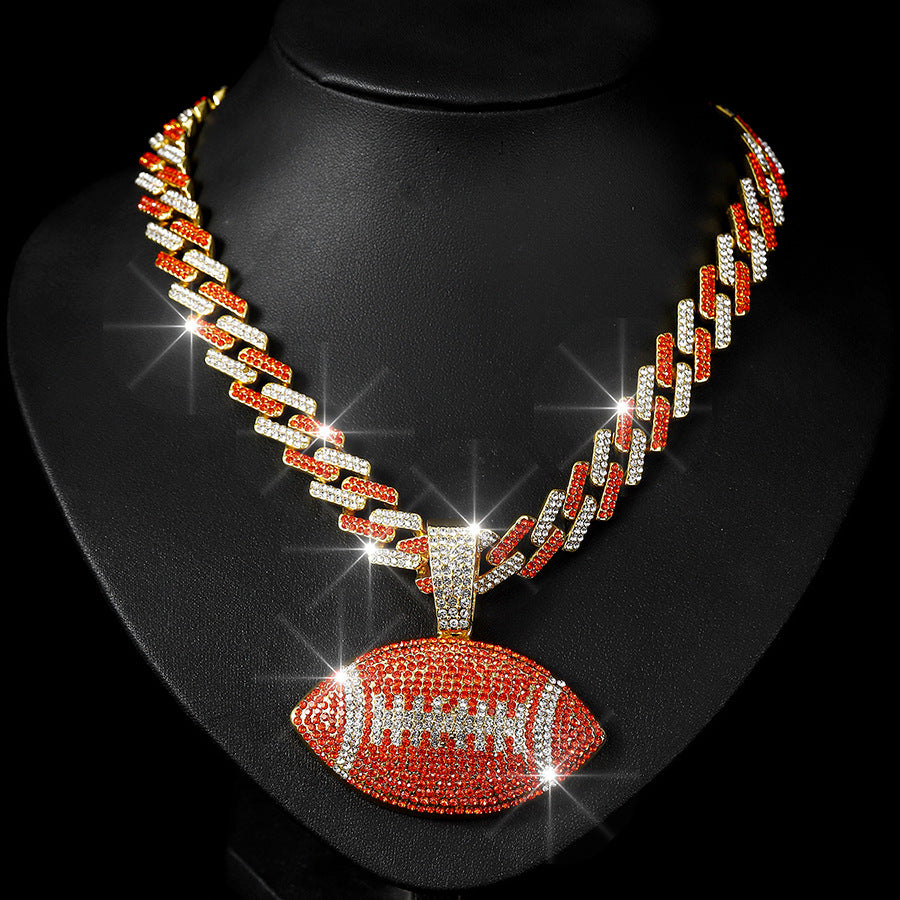 Wholesale Color Diamond Rugby Pendant Fashion Color Alloy Necklace