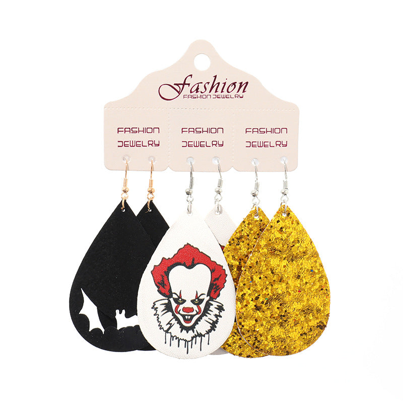 Wholesale PUHalloween Scary, Funny, Teardrop-shaped Skull Pumpkin Earrings