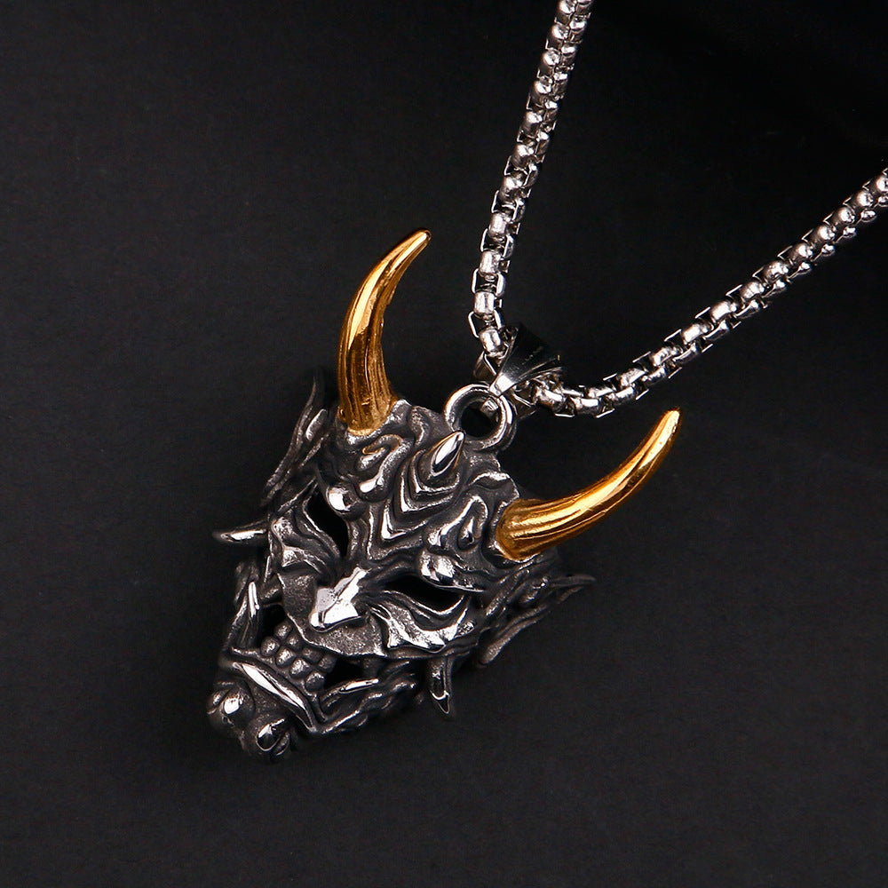 Wholesale Golden Horned Prajna Men's Ghost Mask Necklace