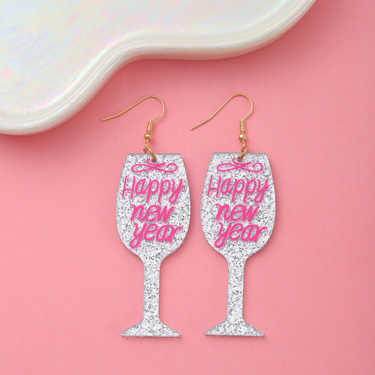 Wholesale Letter glitter wine glass Acrylic Earrings