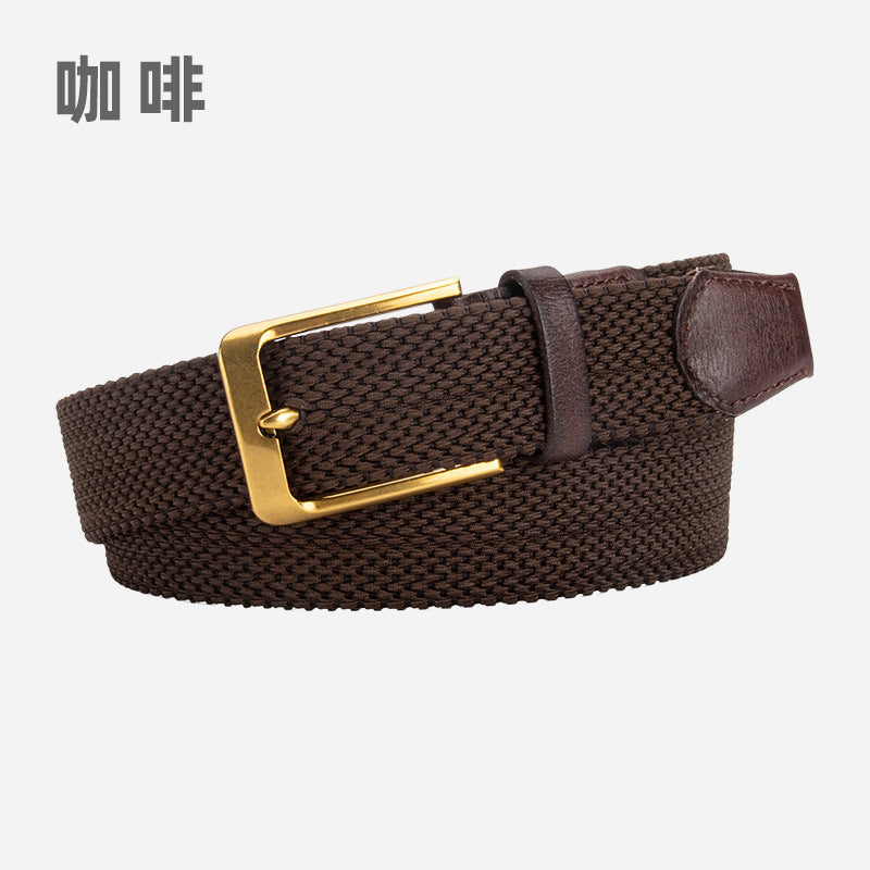 Wholesale cowhide braided belt pin buckle no hole vintage genuine leather belt