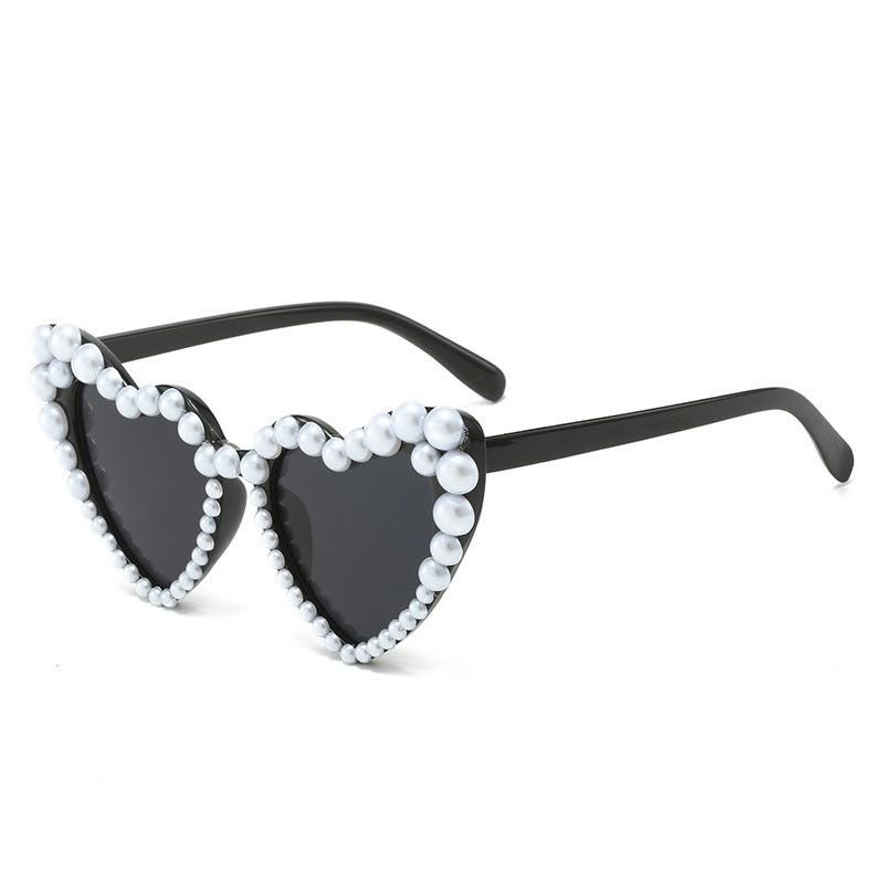 Wholesale Heart-shaped Pearl Personality Versatile Heart-shaped Like Luxury Sweet Love Sunglasses