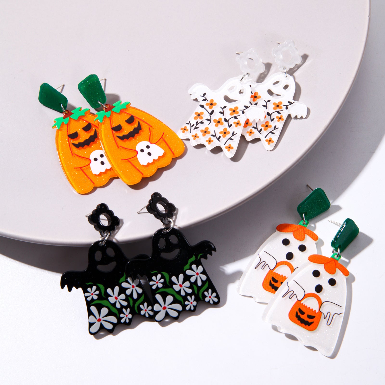 Wholesale  Acrylic Pumpkin Ghost Skull Drop Earrings For Women Party Wear Jewelry Accessory Gift Boutique Resale