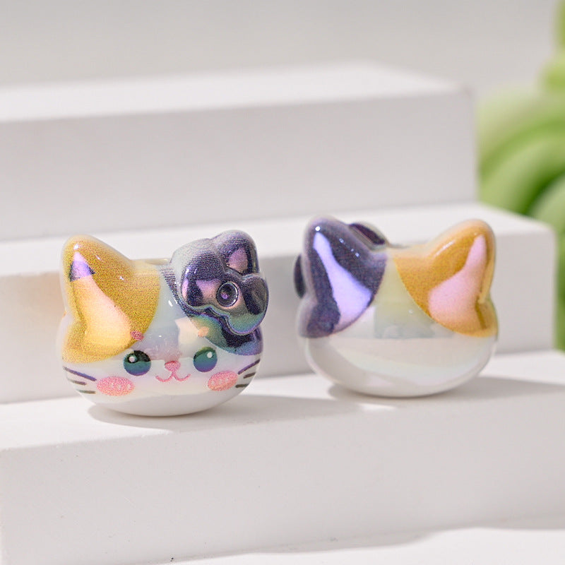 Wholesale 10pcs Cartoon Cute Cat  Straight Hole  Acrylic Beads
