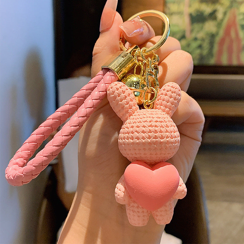 Wholesale Resin Peach Heart Woven Love Rabbit Keychain