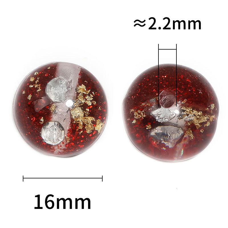 Wholesale 50pcs 16mm drop glue gold foil rhinestone resin round beads bright sequins through hole beads diy mobile phone chain beaded pen material