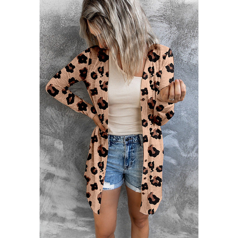 Wholesale Autumn Spandex New Leopard Print Long Sleeved Cardigan Casual Warm Knit