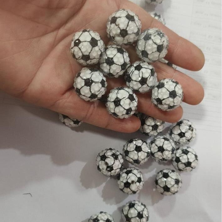 Wholesale 20MM Resin Football Diamond Inlaid Tree Ball Beads Loose Beads