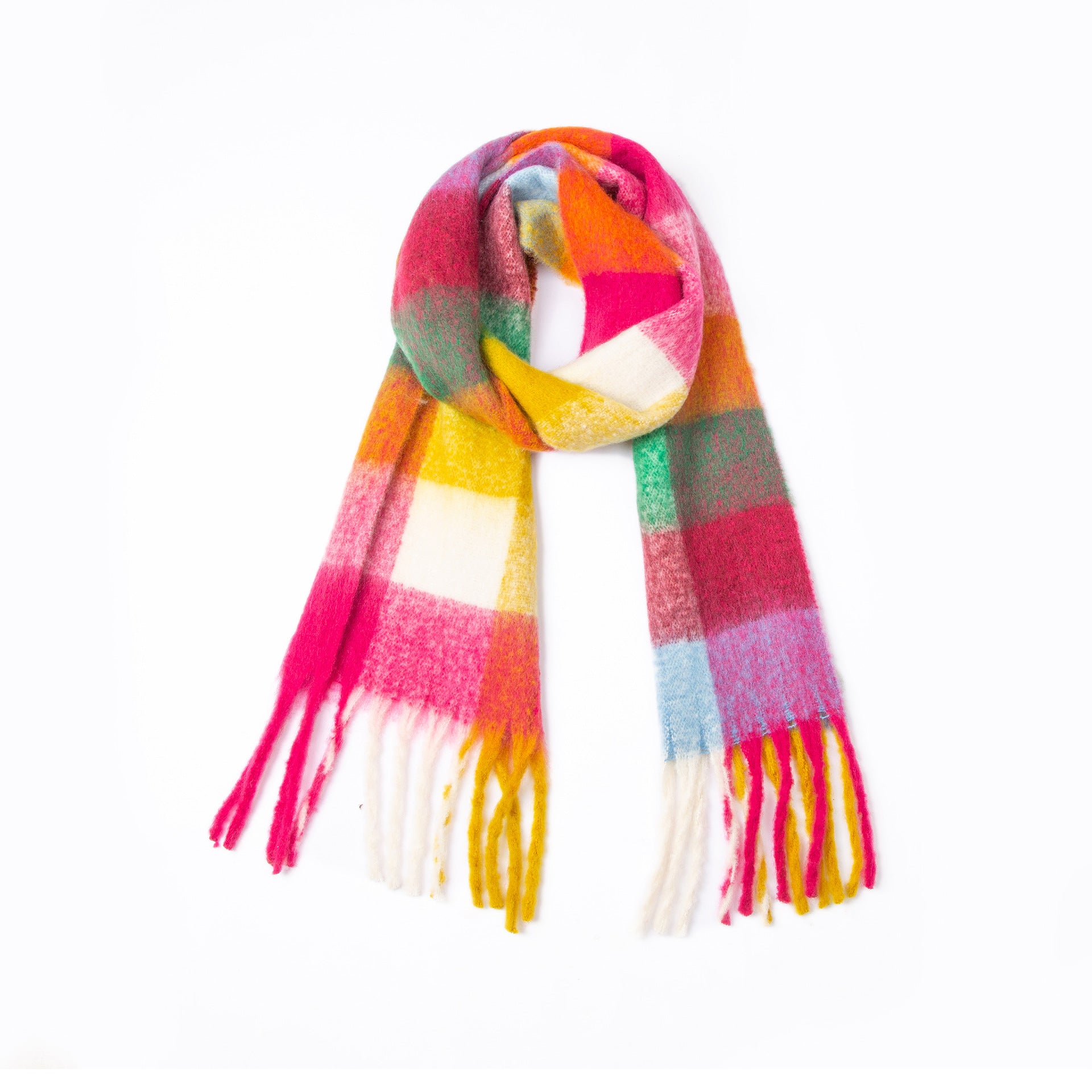 Wholesale Circle Yarn Thickened Shawl Imitation Mohair Thick Beard Colorful Plaid Polyester Scarf