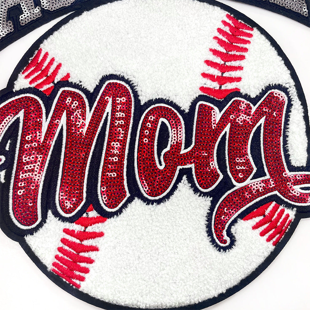 Wholesale Baseball Mom Embroidered Patch Red Hot Melt Glue Baseball Theme Decorative Fashion Accessory For Coats Gift Boutique Resale