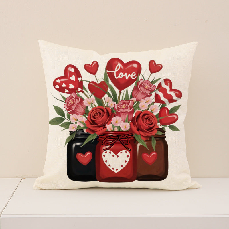 Wholesale Valentine' s Day Set Pillowcase  Imitation linen Heart Bedside Cushion
