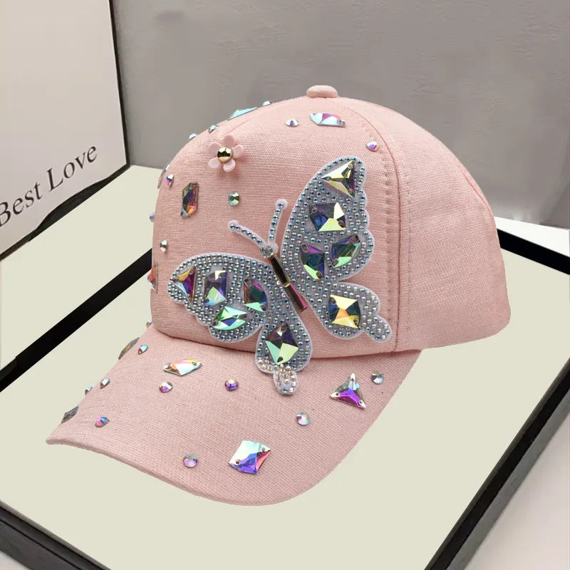 Wholesale Versatile Rhinestone Butterfly Sunscreen Baseball Cap